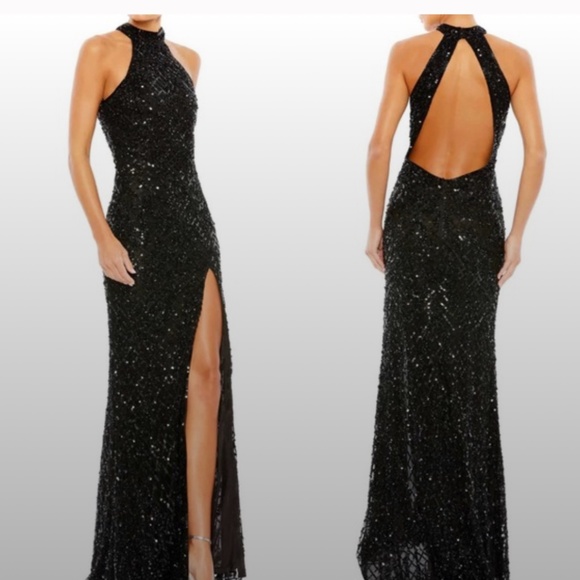 Mac Duggal 4112 Black Sequin Halter Open Back Dress - Picture 9 of 9